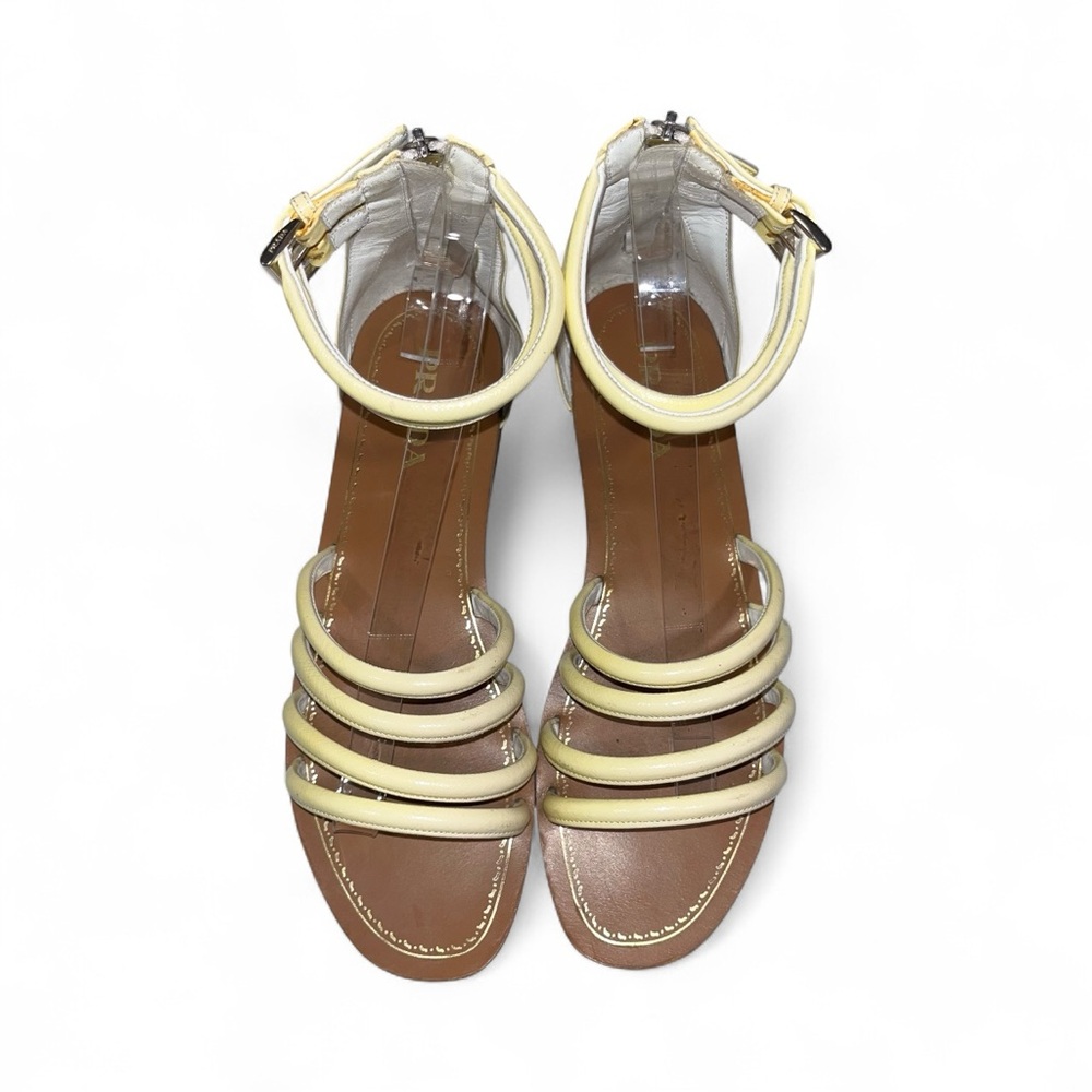 Prada Yellow Platform Sandals Patent Leather Gladiator Strappy Flat 9 Y2K 🟡 - Picture 3 of 10